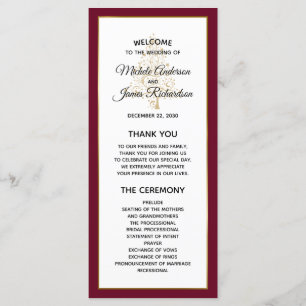 Elegant Burgundy Gold Winter Holiday Wedding Program