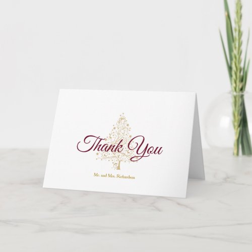 Elegant Burgundy Gold Winter Holiday Wedding Thank You Card