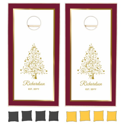 Elegant Burgundy Gold Winter Wedding Custom Cornhole Set