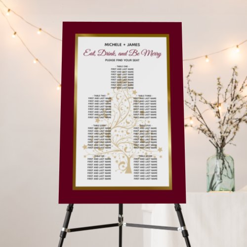 Elegant Burgundy Gold Winter Wedding Seating Chart Foam Board