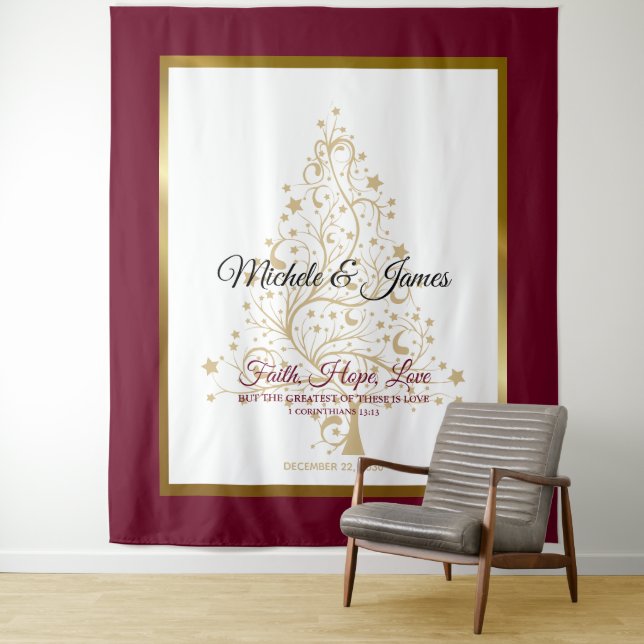 Elegant Burgundy Gold Winter Wedding Tapestry (In Situ)