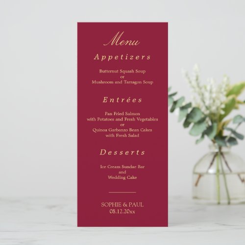 Elegant Burgundy Golden Beige Wedding Menu