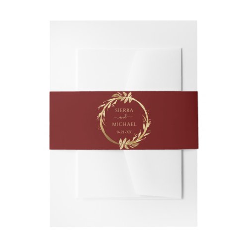 Elegant Burgundy Golden Foliage Wedding Invitation Belly Band