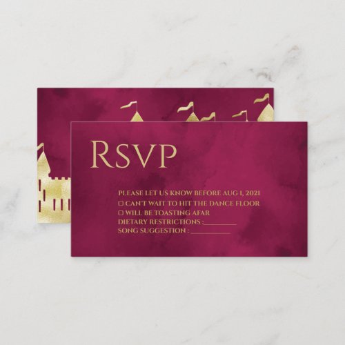 Elegant Burgundy   Golden Fort Wedding Rsvp Card