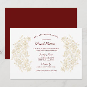 Elegant Burgundy & Golden Roses Bridal Shower Invitation