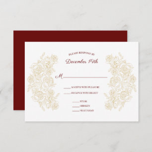 Elegant Burgundy & Golden Roses Reply Card