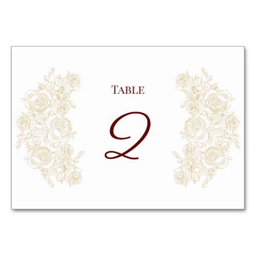Elegant Burgundy  Golden Roses Table Card