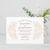 Elegant Burgundy & Golden Roses Wedding Invitation (Standing Front)