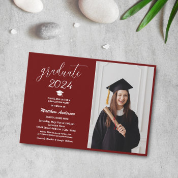Elegant Burgundy Graduate 2024 Graduation Photo Invitation by littleteapotdesigns at Zazzle