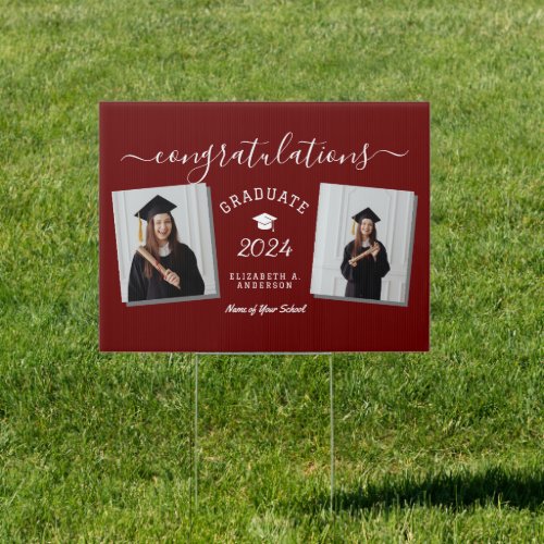 Elegant Burgundy Graduate 2 Photo Graduation Sign