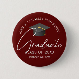 Elegant Burgundy Graduate Custom 2025 Graduation Button