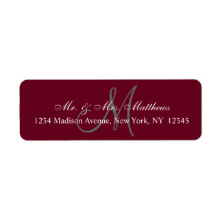 Elegant Burgundy Gray Monogram Wedding Address Label