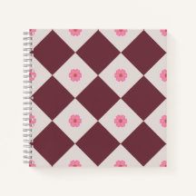Elegant Burgundy & Grey Floral Diamond Notebook