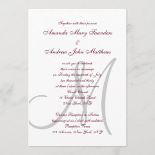 Elegant Burgundy Grey Monogram Formal Wedding Invitation
