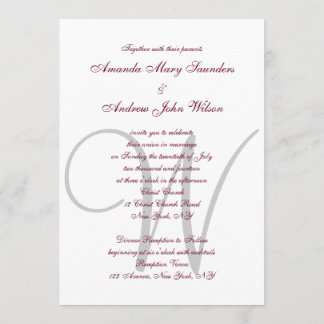 Elegant Burgundy Grey Monogram Formal Wedding Invitation