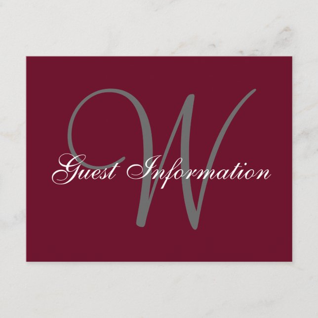 Elegant Burgundy Grey Script Wedding Information Enclosure Card (Front)