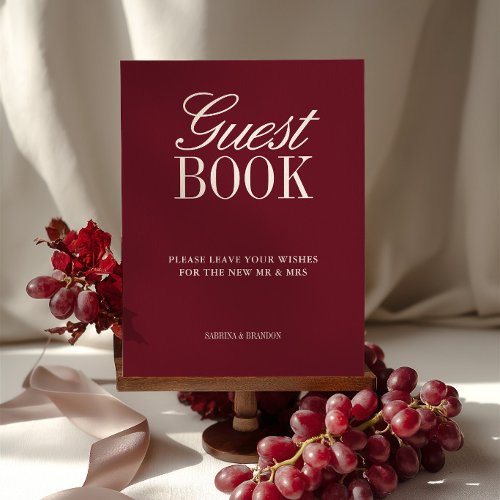 Elegant Burgundy Guest Book Wedding Tabletop Sign