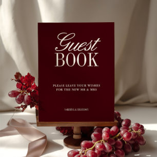 Elegant Burgundy Guest Book Wedding Tabletop Sign