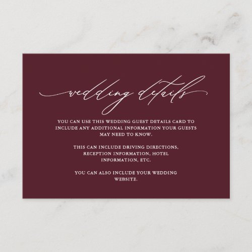Elegant Burgundy Guest Details with Calligraphy Enclosure Card