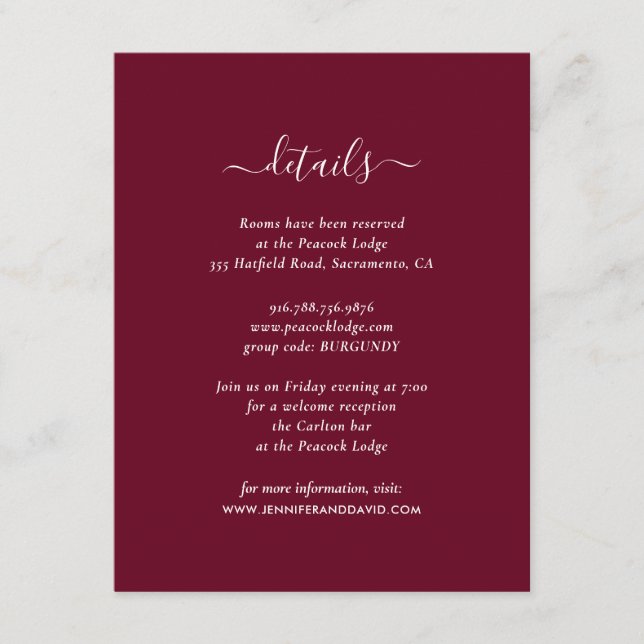 Elegant Burgundy Guest Information Cards (Front)