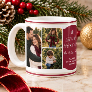 Elegant Burgundy Happy Holidays Photo Collage Coffee Mug