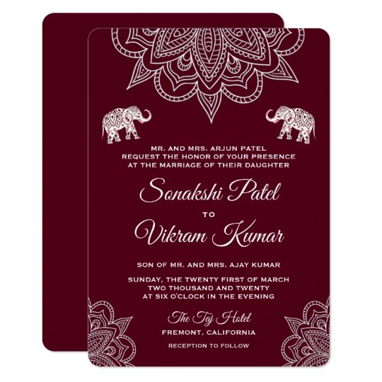 Elegant Burgundy Henna Indian Wedding Invitation Elegant Burgundy Henna Indian Wedding Invitation