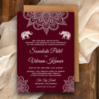 Elegant Burgundy Henna Indian Wedding Invitation