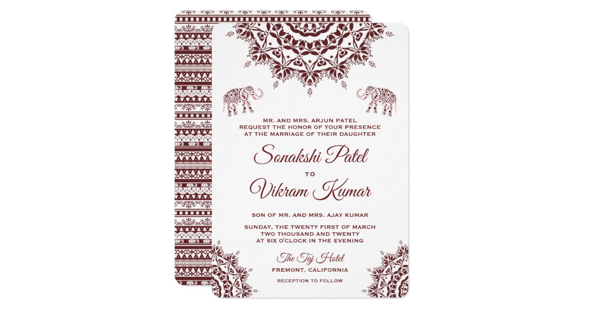 Elegant Burgundy Henna Indian Wedding Invitation | Zazzle.com