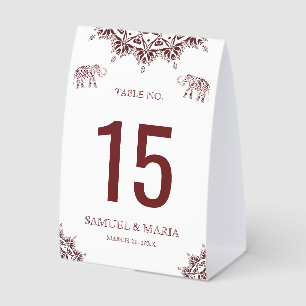 Elegant Burgundy Henna Indian Wedding Table Number Paper Table Tent