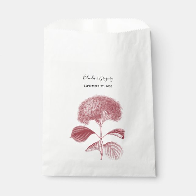 Elegant Burgundy Hydrangea Wedding Favor Bag (Front)