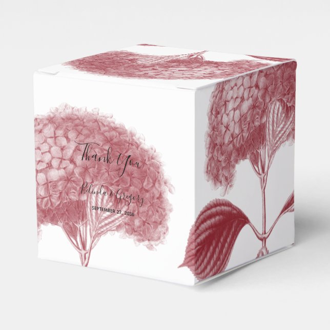 Elegant Burgundy Hydrangea Wedding  Favor Boxes (Front Side)
