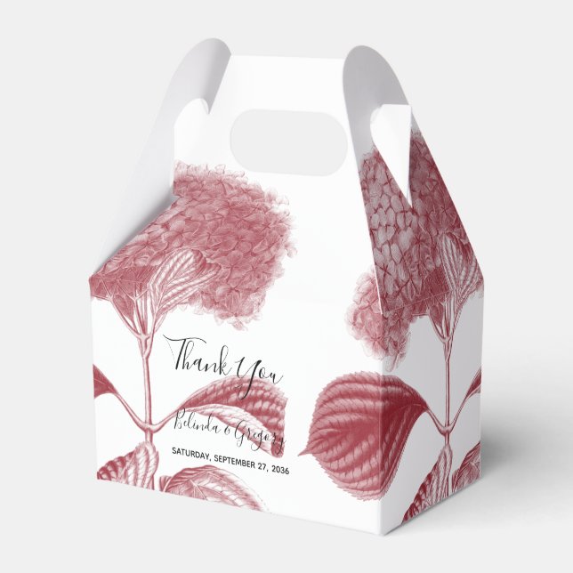 Elegant Burgundy Hydrangea Wedding Favor Boxes (Front Side)