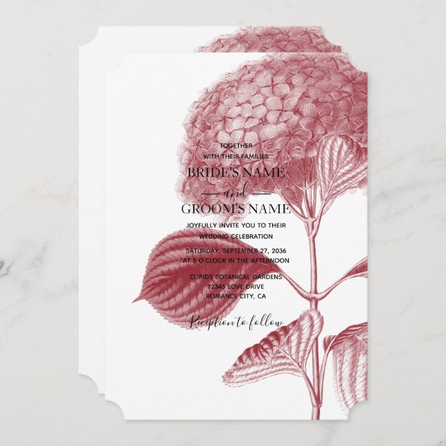 Elegant Burgundy Hydrangea Wedding Invitations (Front/Back)