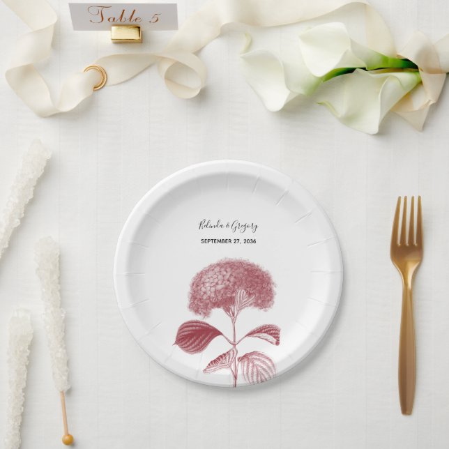 Elegant Burgundy Hydrangea Wedding  Paper Plates (Wedding)
