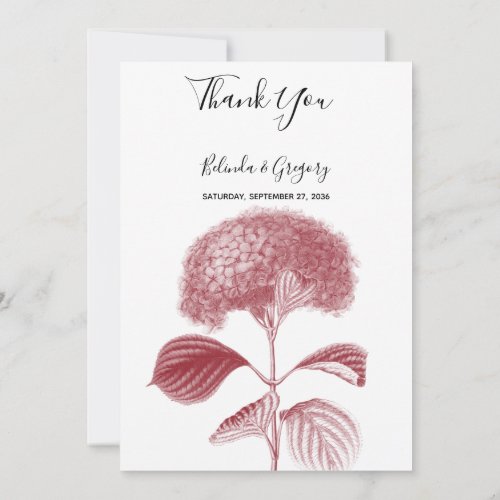Elegant Burgundy Hydrangea Wedding Thank You Card