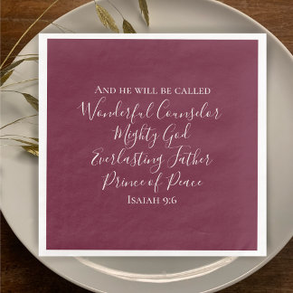 Elegant Burgundy Isaiah 9:6 Scripture Christmas Paper Dinner Napkins