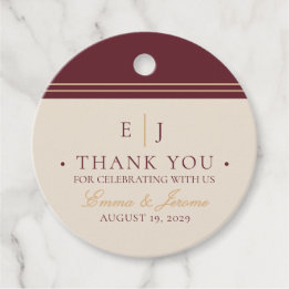 Elegant Burgundy Ivory and Gold Wedding Thank you Favor Tags