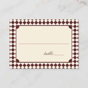 Elegant Burgundy Ivory Checkered Old Money Wedding Place Card