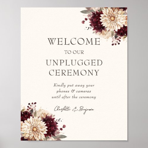 Elegant Burgundy Ivory Fall Floral Wedding Sign