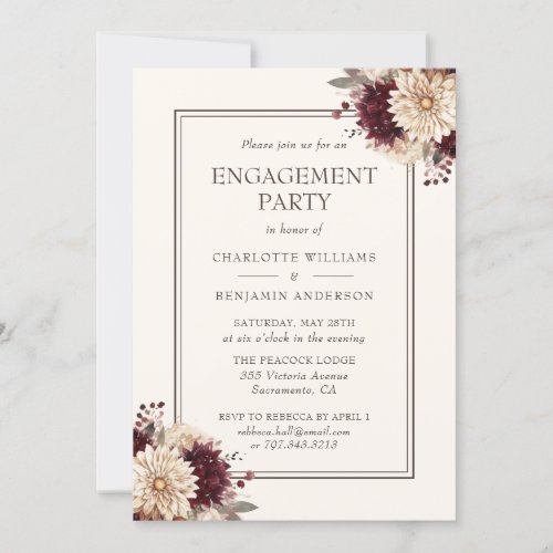 Elegant Burgundy Ivory Floral Engagement Party Invitation