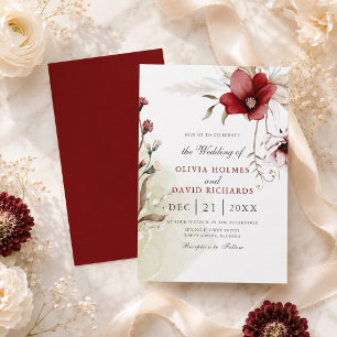 Elegant Burgundy Ivory Floral Wedding Invitation
