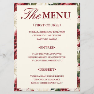 Elegant Burgundy Ivory Floral Wedding Menu Card