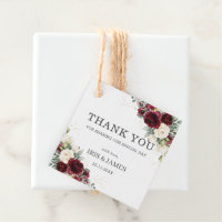Elegant Burgundy Ivory Floral Wedding Thank You Favor Tags