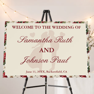 Elegant Burgundy Ivory Floral Wedding Welcome Foam Board