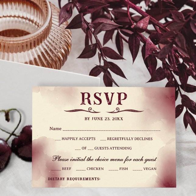 Elegant Burgundy Ivory Minimalist Retro Wedding RSVP Card (Creator Uploaded)