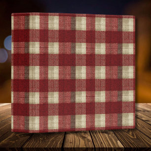 Elegant Burgundy Ivory Rust Red Plaid Pattern 3 Ring Binder