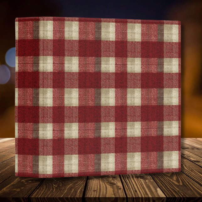 Elegant Burgundy Ivory Rust Red Plaid Pattern 3 Ring Binder (Creator Uploaded)