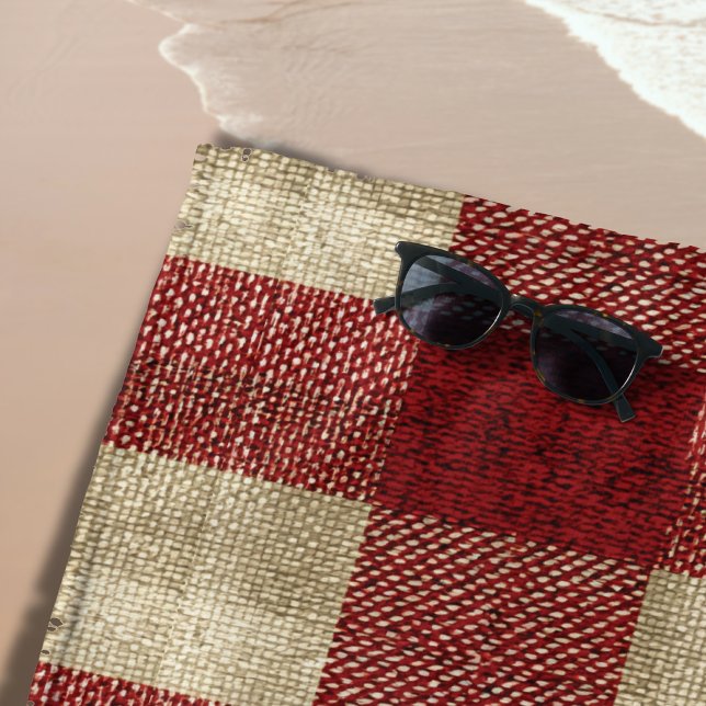 Elegant Burgundy Ivory Rust Red Plaid Pattern Beach Towel (Creator Uploaded)