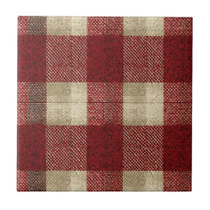 Elegant Burgundy Ivory Rust Red Plaid Pattern Ceramic Tile