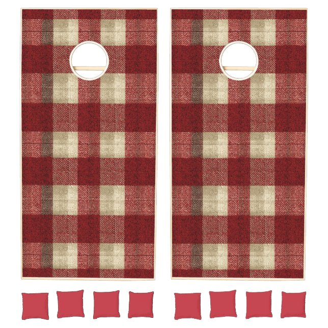 Elegant Burgundy Ivory Rust Red Plaid Pattern Cornhole Set (Set)